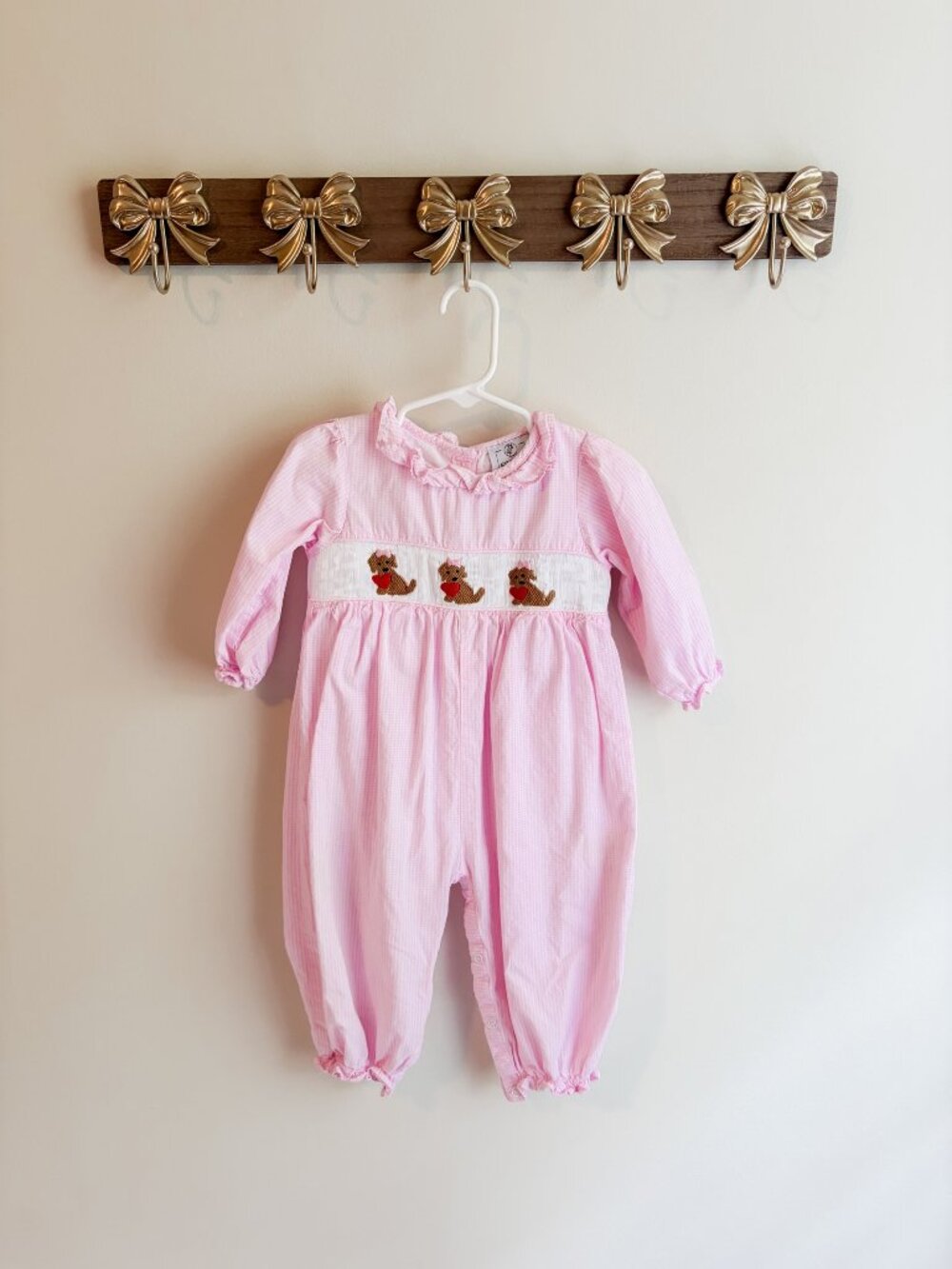 Seaside Smocked 18 Month Pink Romper with Bears
